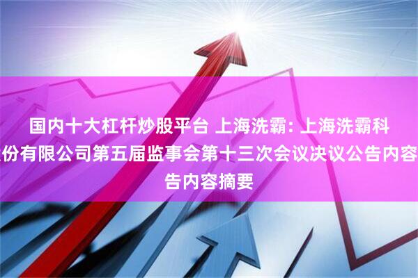 国内十大杠杆炒股平台 上海洗霸: 上海洗霸科技股份有限公司第五届监事会第十三次会议决议公告内容摘要